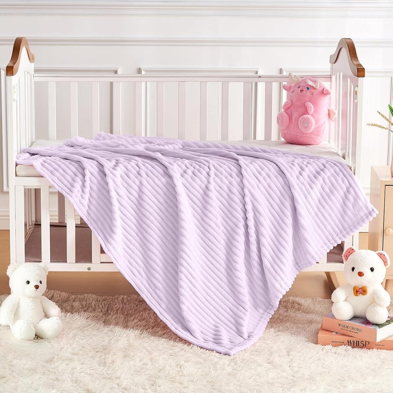 Eonkasp Soft Fleece Baby Blanket Ultra Cozy Baby Blankets for Girls Warm and Lightweight Infant Toddler Newborn Receiving Gift with Reversible Stripes for Crib Stroller, 30x40 Inch, Light Purple - Image 5